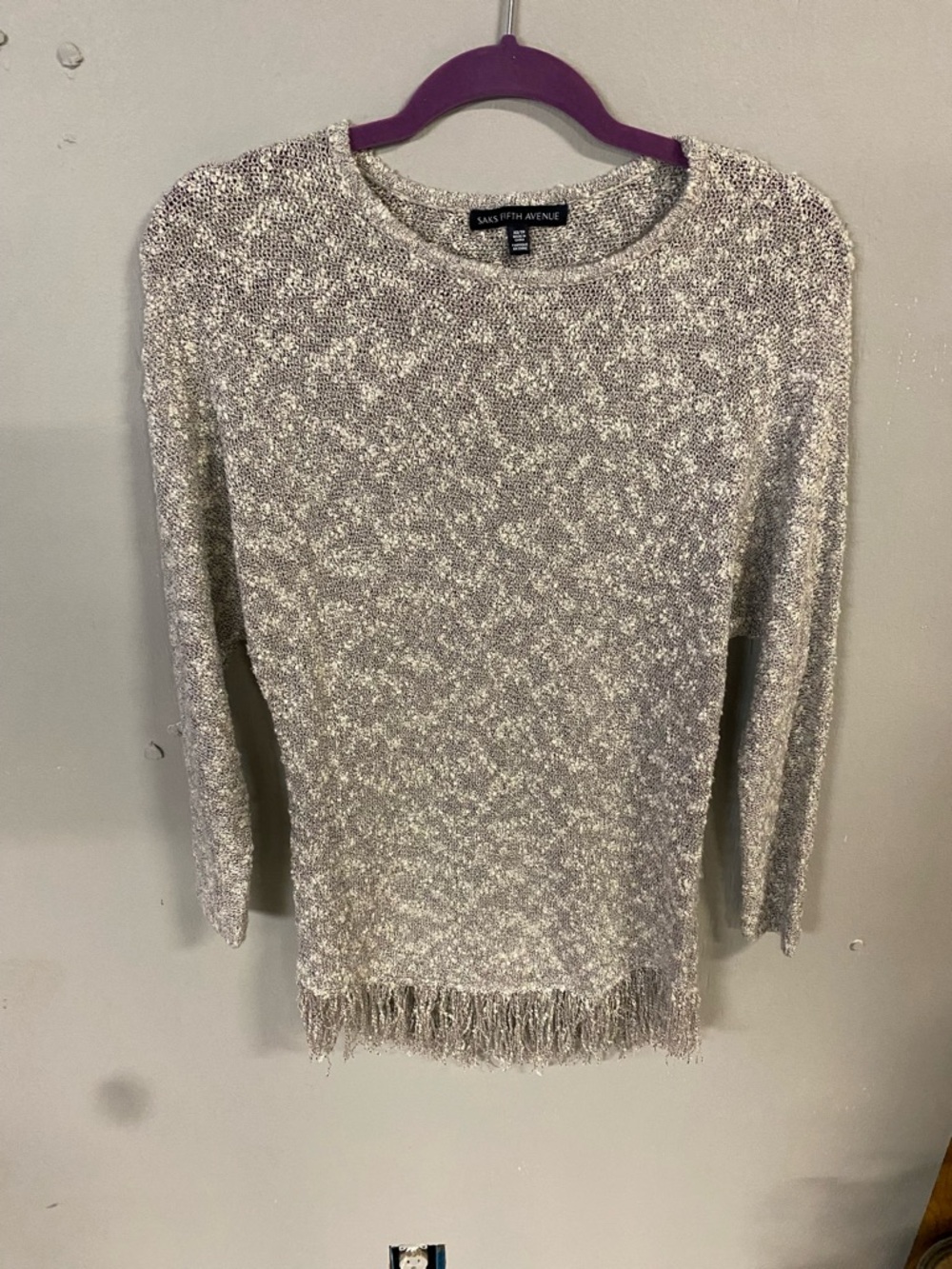 Saks Fifth Avenue Silver Metallic Knit Mini Dress/Long Top with Subtle Shine